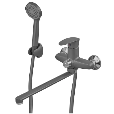 Змішувач для ванни Plamix CEZAR-006 EURO SET Graphite, зі шлангом, лійкою та кронштейном (PM0691)