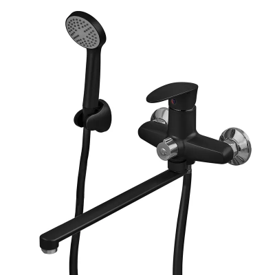 Змішувач для ванни Plamix CEZAR-006 EURO SET Matte black, зі шлангом, лійкою та кронштейном (PM0690