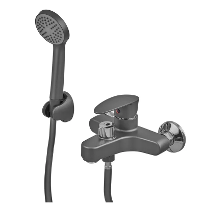 Змішувач для ванни Plamix CEZAR-009 EURO SET Graphite, зі шлангом, лійкою та кронштейном (PM0694)